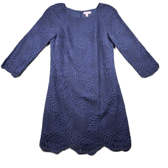 Lilly Pulitzer Rylee True Navy Palm Leaf Lined Lace Shift Dress Size 8 F132 - Picture 1 of 10